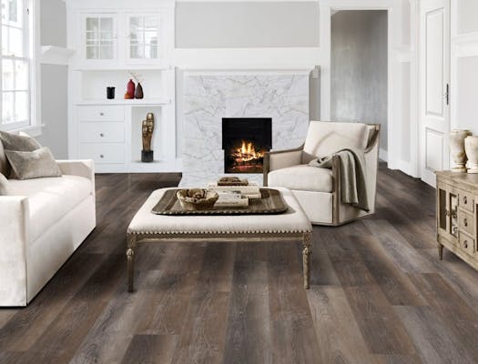 Dark wood vinyl floor in living area